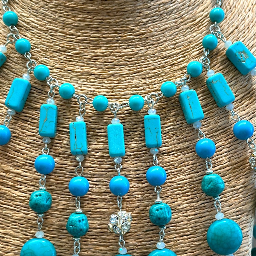 Chicos turquoise colored statement necklace adjustable very beautiful piece - Picture 2 of 16